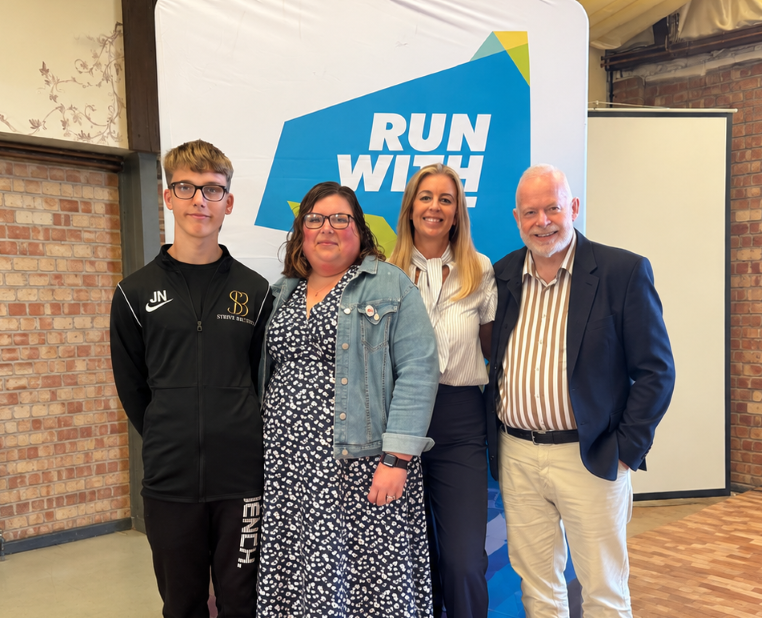 RWI patrons event Ann Newlove and son James with Run With It Director Lisa Dawson Jonathan Hick resized