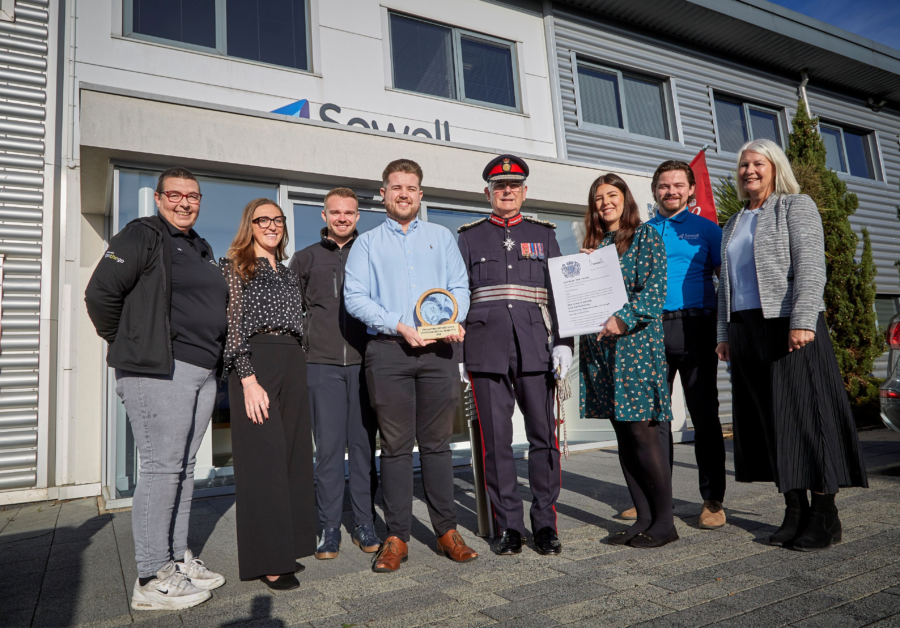 Sewell Group staff are presented with their Kings Award by the Lord Lieutenant